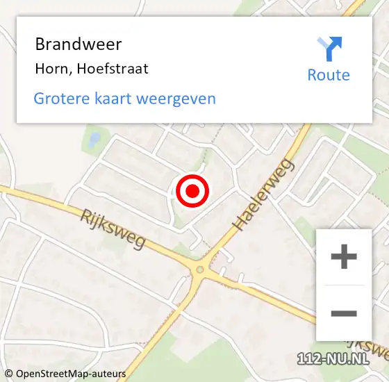 Locatie op kaart van de 112 melding: Brandweer Horn, Hoefstraat op 23 augustus 2015 17:57