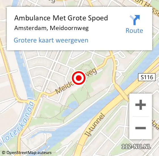 Locatie op kaart van de 112 melding: Ambulance Met Grote Spoed Naar Amsterdam, Meidoornweg op 23 augustus 2015 19:29