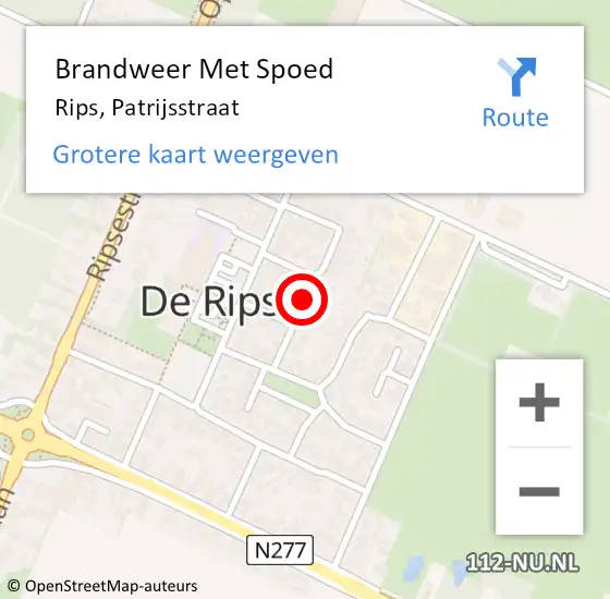 Locatie op kaart van de 112 melding: Brandweer Met Spoed Naar Rips, Patrijsstraat op 23 augustus 2015 19:53