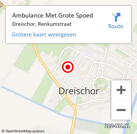 Locatie op kaart van de 112 melding: Ambulance Met Grote Spoed Naar Dreischor, Renkumstraat op 23 augustus 2015 21:04