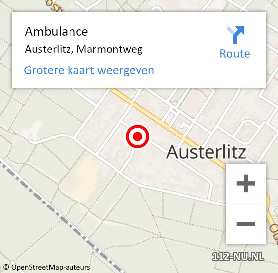 Locatie op kaart van de 112 melding: Ambulance Austerlitz, Marmontweg op 24 augustus 2015 07:32