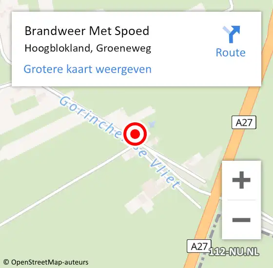 Locatie op kaart van de 112 melding: Brandweer Met Spoed Naar Hoogblokland, Groeneweg op 24 augustus 2015 08:39