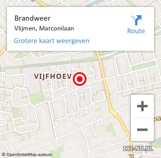 Locatie op kaart van de 112 melding: Brandweer Vlijmen, Marconilaan op 24 augustus 2015 08:52