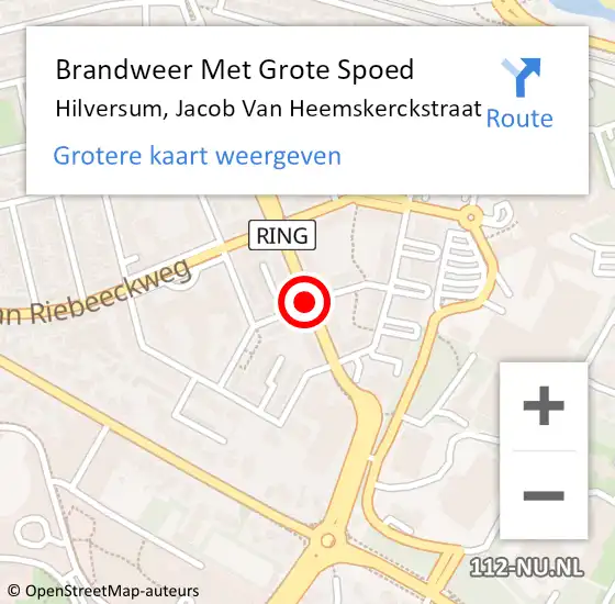 Locatie op kaart van de 112 melding: Brandweer Met Grote Spoed Naar Hilversum, Jacob Van Heemskerckstraat op 24 augustus 2015 09:03