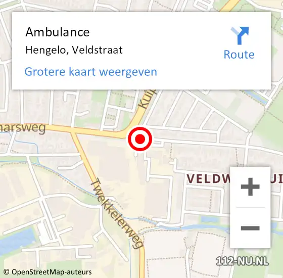 Locatie op kaart van de 112 melding: Ambulance Hengelo, Veldstraat op 18 november 2013 12:17