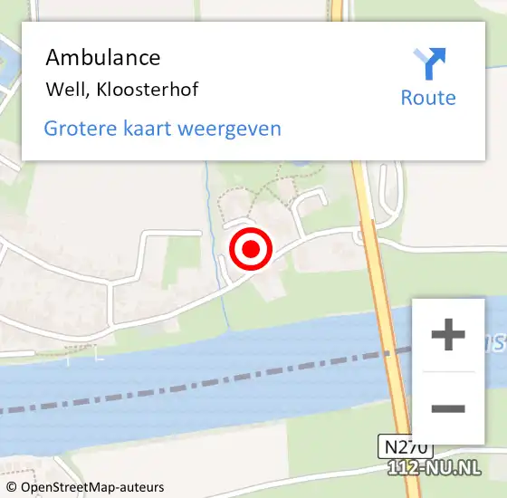 Locatie op kaart van de 112 melding: Ambulance Well, Kloosterhof op 18 november 2013 12:18