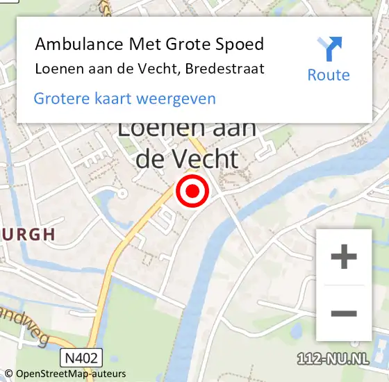 Locatie op kaart van de 112 melding: Ambulance Met Grote Spoed Naar Loenen aan de Vecht, Bredestraat op 24 augustus 2015 10:19