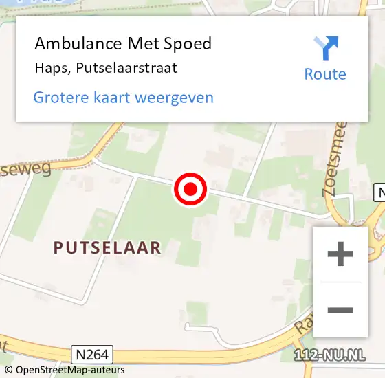 Locatie op kaart van de 112 melding: Ambulance Met Spoed Naar Haps, Putselaarstraat op 24 augustus 2015 10:43