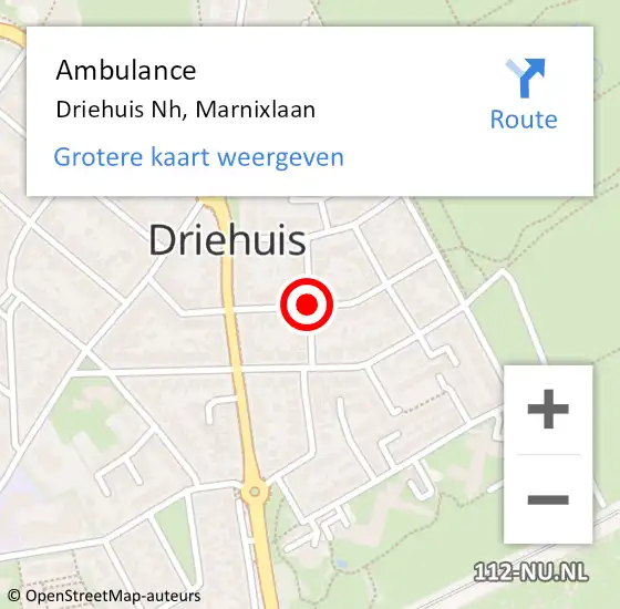 Locatie op kaart van de 112 melding: Ambulance Driehuis Nh, Marnixlaan op 24 augustus 2015 10:58