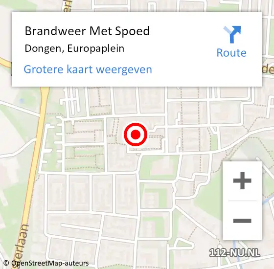 Locatie op kaart van de 112 melding: Brandweer Met Spoed Naar Dongen, Europaplein op 24 augustus 2015 12:42