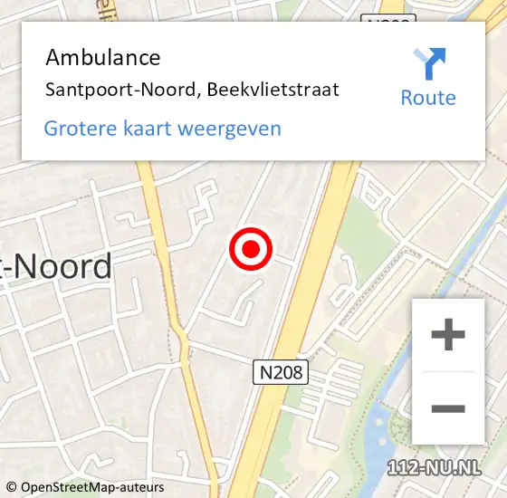 Locatie op kaart van de 112 melding: Ambulance Santpoort-Noord, Beekvlietstraat op 24 augustus 2015 14:23