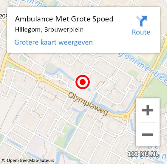 Locatie op kaart van de 112 melding: Ambulance Met Grote Spoed Naar Hillegom, Brouwerplein op 24 augustus 2015 15:13