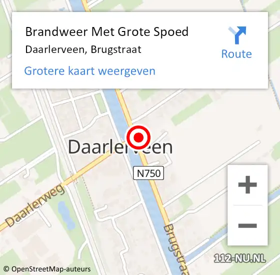 Locatie op kaart van de 112 melding: Brandweer Met Grote Spoed Naar Daarlerveen, Brugstraat op 24 augustus 2015 15:37