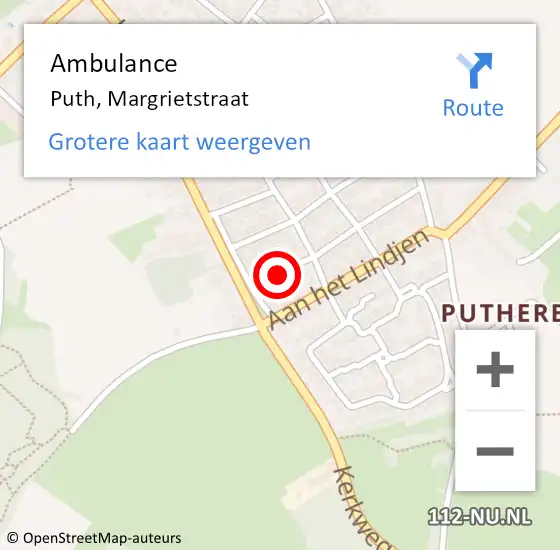 Locatie op kaart van de 112 melding: Ambulance Puth, Margrietstraat op 18 november 2013 12:55