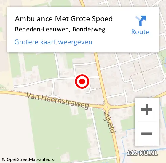 Locatie op kaart van de 112 melding: Ambulance Met Grote Spoed Naar Beneden-Leeuwen, Bonderweg op 18 november 2013 12:58