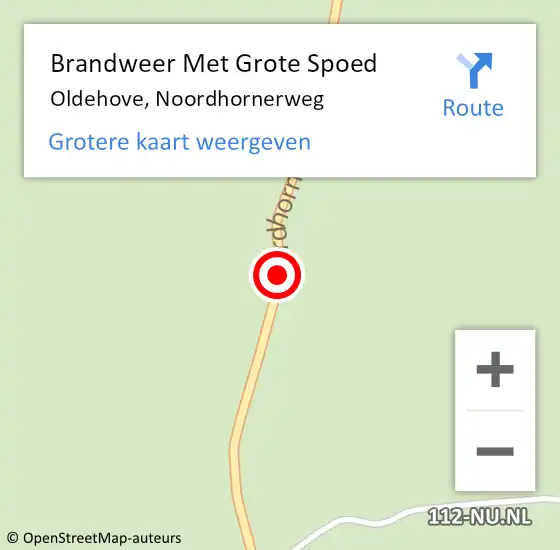 Locatie op kaart van de 112 melding: Brandweer Met Grote Spoed Naar Oldehove, Noordhornerweg op 24 augustus 2015 17:29
