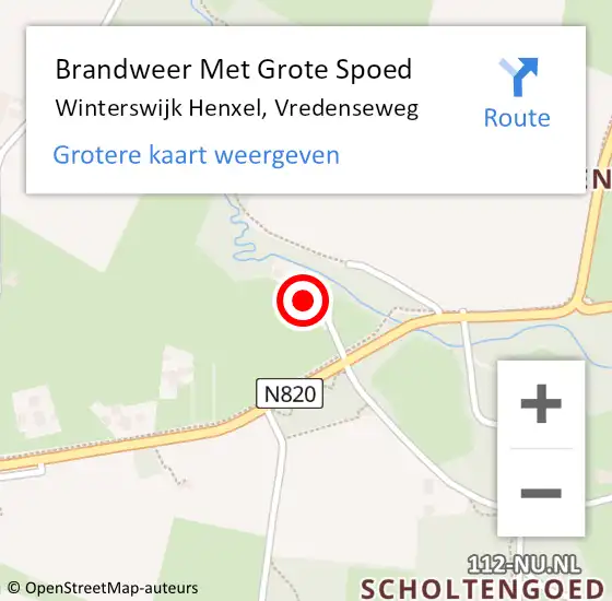 Locatie op kaart van de 112 melding: Brandweer Met Grote Spoed Naar Winterswijk Henxel, Vredenseweg op 24 augustus 2015 17:55