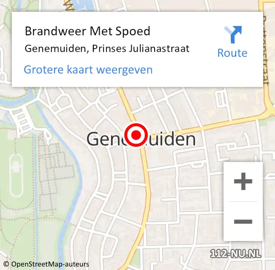 Locatie op kaart van de 112 melding: Brandweer Met Spoed Naar Genemuiden, Prinses Julianastraat op 24 augustus 2015 18:00