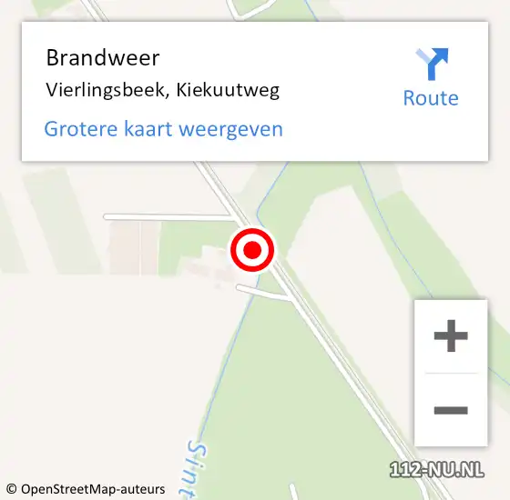Locatie op kaart van de 112 melding: Brandweer Vierlingsbeek, Kiekuutweg op 24 augustus 2015 18:16