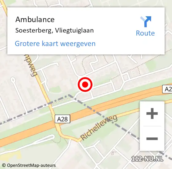 Locatie op kaart van de 112 melding: Ambulance Soesterberg, Vliegtuiglaan op 24 augustus 2015 18:17