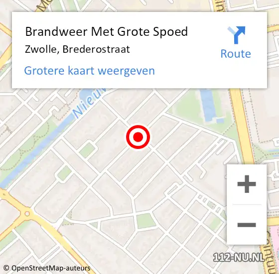 Locatie op kaart van de 112 melding: Brandweer Met Grote Spoed Naar Zwolle, Brederostraat op 24 augustus 2015 18:26