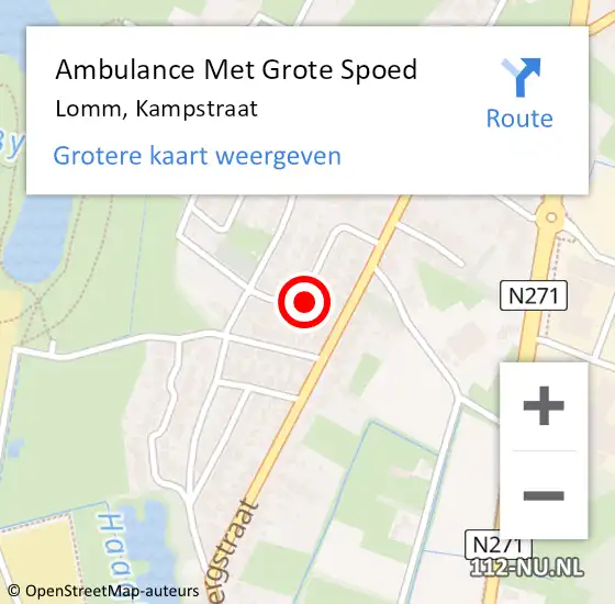 Locatie op kaart van de 112 melding: Ambulance Met Grote Spoed Naar Lomm, Kampstraat op 24 augustus 2015 18:39