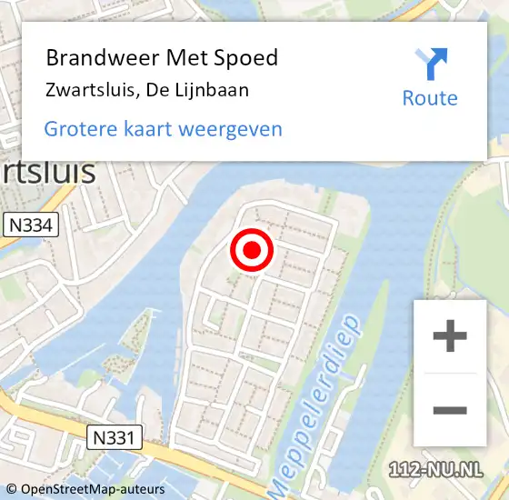 Locatie op kaart van de 112 melding: Brandweer Met Spoed Naar Zwartsluis, De Lijnbaan op 24 augustus 2015 19:44