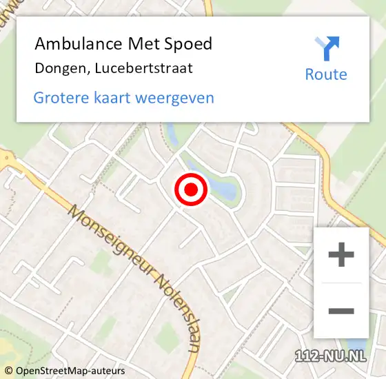 Locatie op kaart van de 112 melding: Ambulance Met Spoed Naar Dongen, Lucebertstraat op 24 augustus 2015 21:37