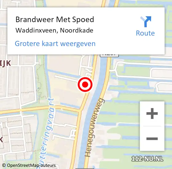 Locatie op kaart van de 112 melding: Brandweer Met Spoed Naar Waddinxveen, Noordkade op 24 augustus 2015 21:58