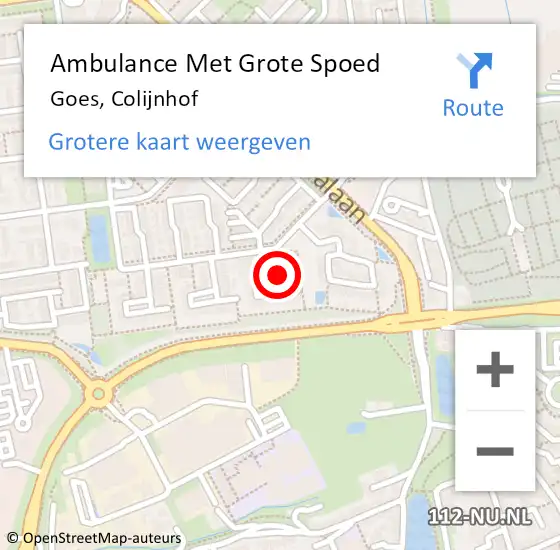 Locatie op kaart van de 112 melding: Ambulance Met Grote Spoed Naar Goes, Colijnhof op 24 augustus 2015 22:29