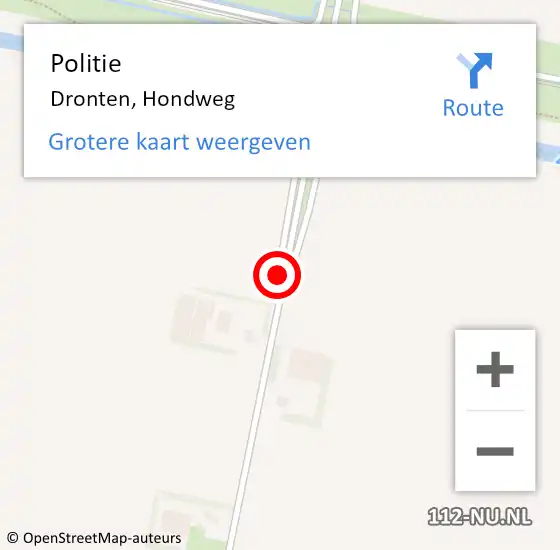 Locatie op kaart van de 112 melding: Politie Dronten, Hondweg op 24 augustus 2015 23:10