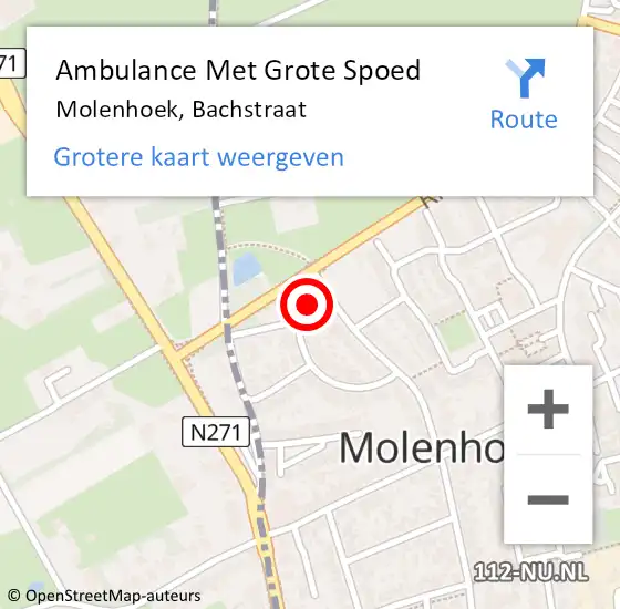 Locatie op kaart van de 112 melding: Ambulance Met Grote Spoed Naar Molenhoek, Bachstraat op 25 augustus 2015 01:35