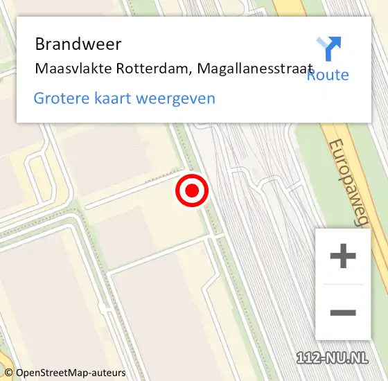 Locatie op kaart van de 112 melding: Brandweer Maasvlakte Rotterdam, Magallanesstraat op 18 november 2013 13:28