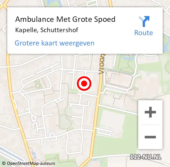 Locatie op kaart van de 112 melding: Ambulance Met Grote Spoed Naar Kapelle, Schuttershof op 25 augustus 2015 03:44