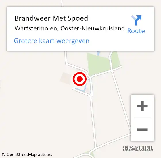 Locatie op kaart van de 112 melding: Brandweer Met Spoed Naar Warfstermolen, Ooster-Nieuwkruisland op 25 augustus 2015 05:23