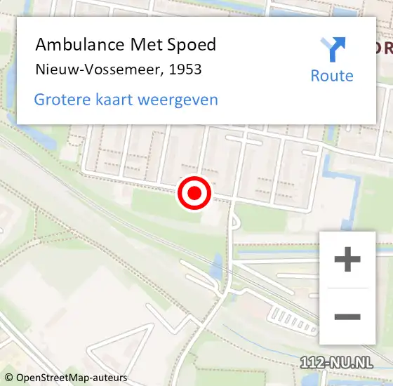 Locatie op kaart van de 112 melding: Ambulance Met Spoed Naar Nieuw-Vossemeer, 1953 op 25 augustus 2015 06:14