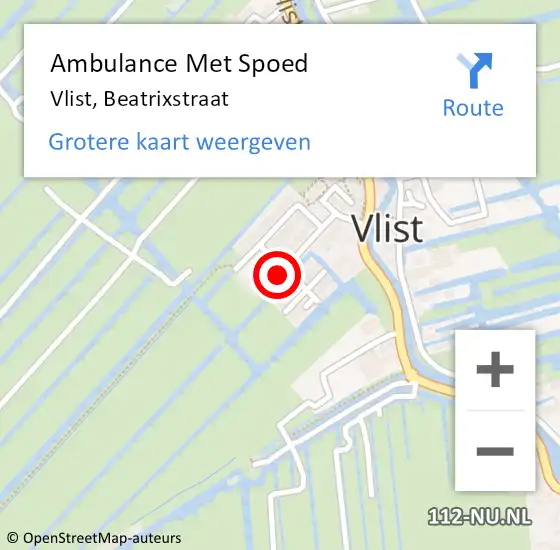 Locatie op kaart van de 112 melding: Ambulance Met Spoed Naar Vlist, Beatrixstraat op 25 augustus 2015 08:51