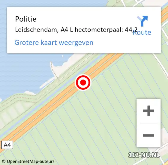 Locatie op kaart van de 112 melding: Politie Leidschendam, A4 L hectometerpaal: 44,2 op 25 augustus 2015 09:25