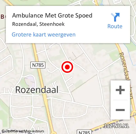 Locatie op kaart van de 112 melding: Ambulance Met Grote Spoed Naar Rozendaal, Steenhoek op 25 augustus 2015 10:11