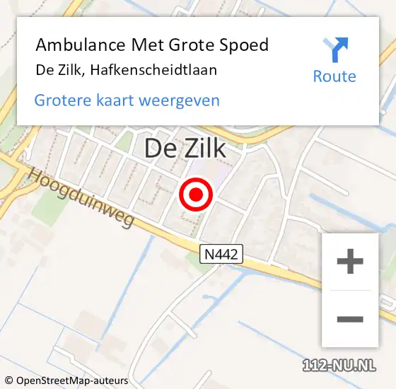 Locatie op kaart van de 112 melding: Ambulance Met Grote Spoed Naar De Zilk, Hafkenscheidtlaan op 25 augustus 2015 10:39