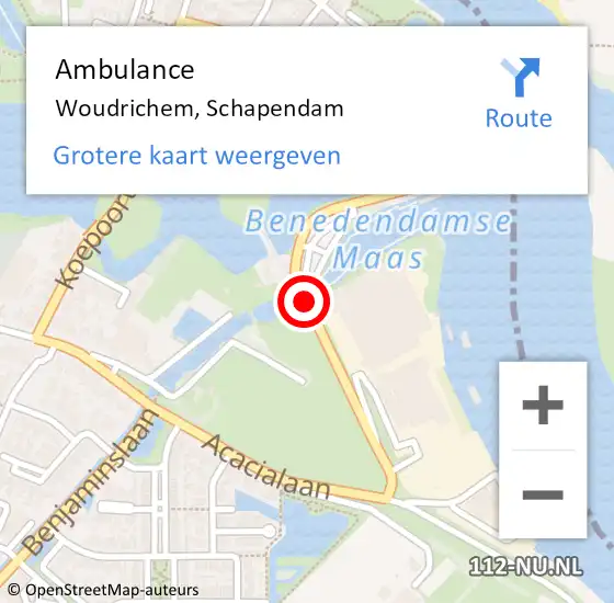Locatie op kaart van de 112 melding: Ambulance Woudrichem, Schapendam op 25 augustus 2015 10:53