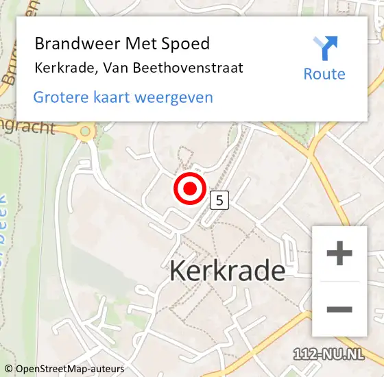 Locatie op kaart van de 112 melding: Brandweer Met Spoed Naar Kerkrade, Van Beethovenstraat op 25 augustus 2015 11:23