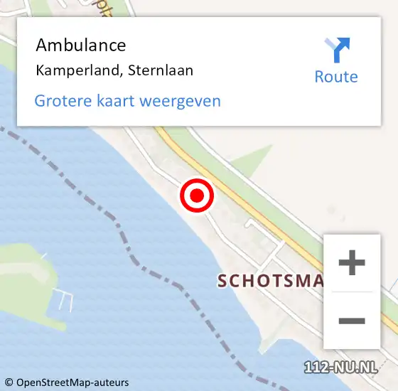 Locatie op kaart van de 112 melding: Ambulance Kamperland, Sternlaan op 25 augustus 2015 11:59