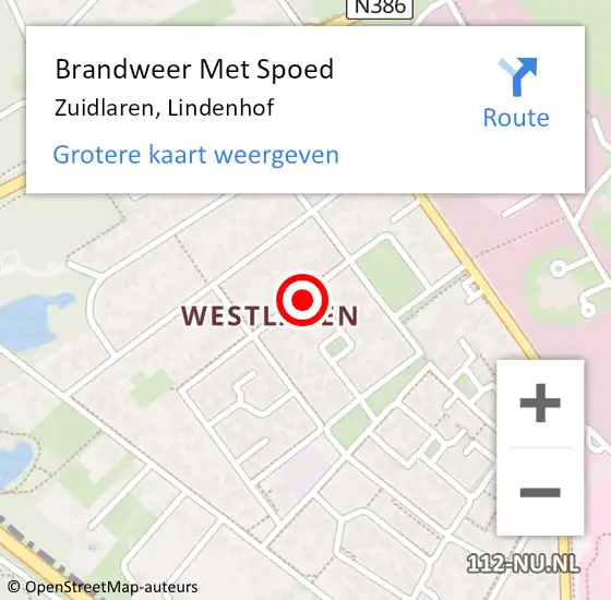 Locatie op kaart van de 112 melding: Brandweer Met Spoed Naar Zuidlaren, Lindenhof op 25 augustus 2015 12:10