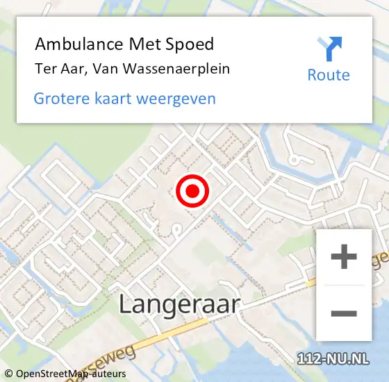 Locatie op kaart van de 112 melding: Ambulance Met Spoed Naar Ter Aar, Van Wassenaerplein op 25 augustus 2015 12:20