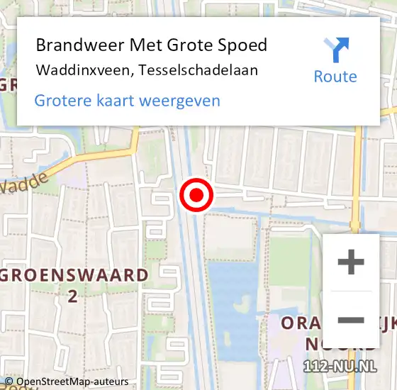 Locatie op kaart van de 112 melding: Brandweer Met Grote Spoed Naar Waddinxveen, Tesselschadelaan op 25 augustus 2015 13:11