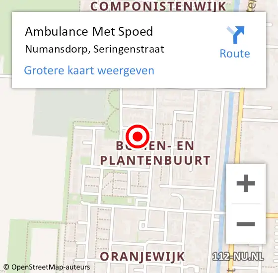 Locatie op kaart van de 112 melding: Ambulance Met Spoed Naar Numansdorp, Seringenstraat op 25 augustus 2015 13:51