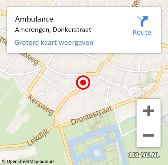 Locatie op kaart van de 112 melding: Ambulance Amerongen, Donkerstraat op 25 augustus 2015 14:31