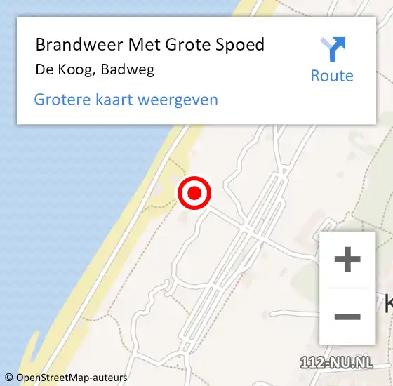 Locatie op kaart van de 112 melding: Brandweer Met Grote Spoed Naar De Koog, Badweg op 25 augustus 2015 14:54