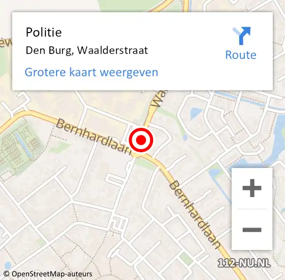 Locatie op kaart van de 112 melding: Politie Den Burg, Waalderstraat op 25 augustus 2015 16:17